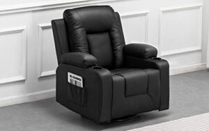comhoma leather recliner chair modern rocker with heated massage ergonomic lounge 360 degree swivel single sofa seat with drink holders living room chair single (black)