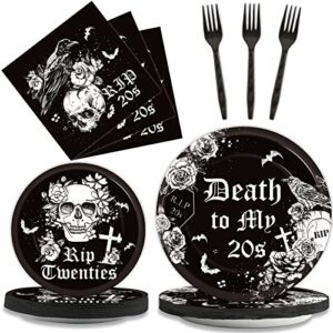 gisgfim 30th birthday party supplies for 24 guests death to my twenties plates napkins forks tableware set disposable black rip to my 20s decorations favors for funeral for my youth party