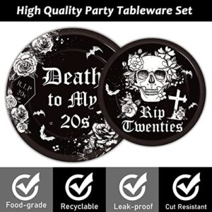 gisgfim 30th Birthday Party Supplies for 24 Guests Death To My Twenties Plates Napkins Forks Tableware Set Disposable Black Rip To My 20s Decorations Favors for Funeral for My Youth Party
