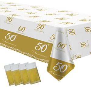 apowbls 50th anniversary decorations tablecloth - disposable golden 50th wedding anniversary table decorations, for happy 50th wedding anniversary party supplies table cove - 4 pack (54in x 108in)