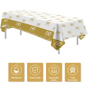 APOWBLS 50th Anniversary Decorations Tablecloth - Disposable Golden 50th Wedding Anniversary Table Decorations, for Happy 50th Wedding Anniversary Party Supplies Table Cove - 4 Pack (54in x 108in)