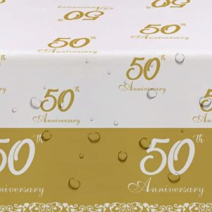 APOWBLS 50th Anniversary Decorations Tablecloth - Disposable Golden 50th Wedding Anniversary Table Decorations, for Happy 50th Wedding Anniversary Party Supplies Table Cove - 4 Pack (54in x 108in)