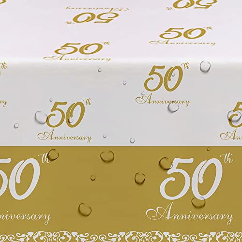 APOWBLS 50th Anniversary Decorations Tablecloth - Disposable Golden 50th Wedding Anniversary Table Decorations, for Happy 50th Wedding Anniversary Party Supplies Table Cove - 4 Pack (54in x 108in)