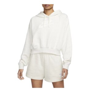 nike women's sportswear club fleece oversized crop graphic hoodie, oatmeal heather/white, medium