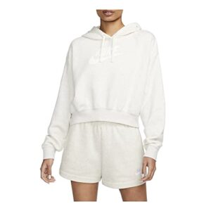 nike sportswear club fleece oversized crop graphic hoodie womens size - small oatmeal heather/white