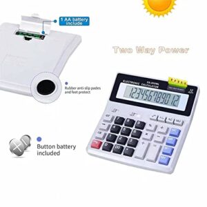 Desk Calculator Large Display, Dual Power 12 Digit Desktop Big Button Mechanical Basic Office Calculator for School Home and Business (Grey).