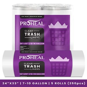 13 Gallon Clear Trash Can Liners, 250 Count - 24" x 32" High Density Trash Bin Bags for Lightweight Garbage - Wastepaper Basket Bin Liners, Shredder Bags, Bathroom, Office - 8 Micron Thick