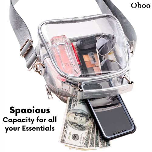 Oboo Clear Bag Stadium Approved, Clear Purse for Women, Cute Crossbody Transparent Bag, See Through Clear Handbag (Silver)