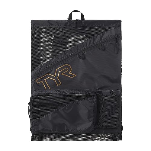 TYR Elite Team Mesh Backpack, Black/Gold, One Size