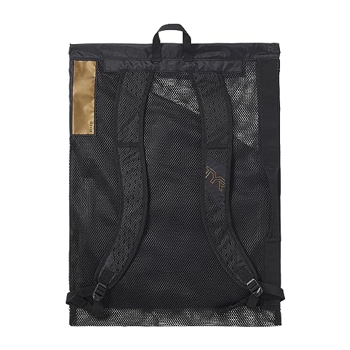 TYR Elite Team Mesh Backpack, Black/Gold, One Size