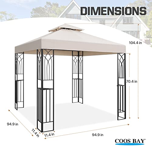 COOS BAY 8x8 Outdoor Patio Gazebo with Corner Shelves, Two-Tiered Soft Top Canopy for Backyard, Lawn, Deck and Garden, Beige