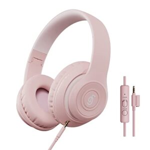 fingertime kids headphones, foldable stereo 3.5mm wired headphones, toddler headphones with sharing function,volume limiter 85/94db, headphones for kids/boy/girl/travel/tablet (pink)