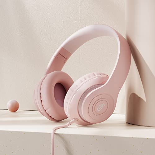 FINGERTIME Kids Headphones, Foldable Stereo 3.5mm Wired Headphones, Toddler Headphones with Sharing Function,Volume Limiter 85/94dB, Headphones for Kids/Boy/Girl/Travel/Tablet (Pink)