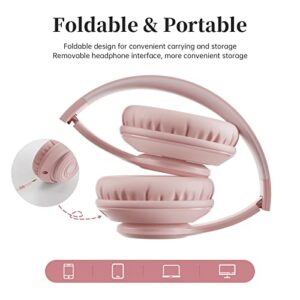 FINGERTIME Kids Headphones, Foldable Stereo 3.5mm Wired Headphones, Toddler Headphones with Sharing Function,Volume Limiter 85/94dB, Headphones for Kids/Boy/Girl/Travel/Tablet (Pink)