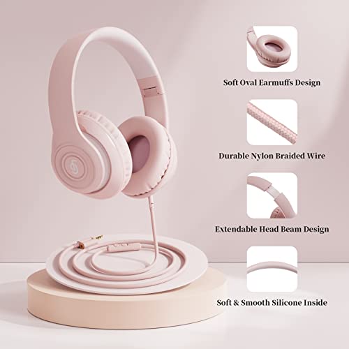 FINGERTIME Kids Headphones, Foldable Stereo 3.5mm Wired Headphones, Toddler Headphones with Sharing Function,Volume Limiter 85/94dB, Headphones for Kids/Boy/Girl/Travel/Tablet (Pink)