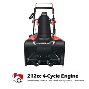 PowerSmart Snow Blower Gas Powered 21-Inch, 212cc Engine, LED Light, Single-Stage Snowblower PS21