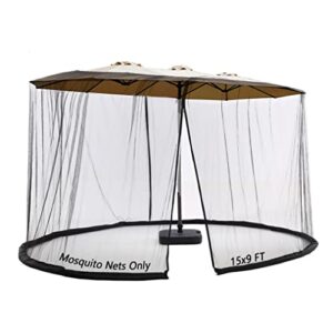 soospe-mz mosquito netting for 15ft patio umbrella double-sided, screen walls zipper double door black (for 15ft umbrella)