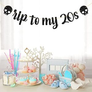 RIP to My 20s Banner, Happy 30th Birthday Banner Decor, Rip Twenties Party Supplies, Glittery Black
