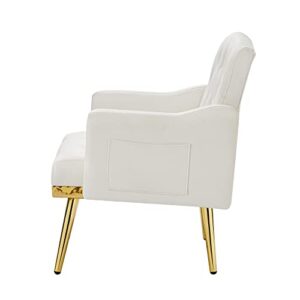 hansones Velvet Accent Armchair with Gold Metal Legs, Modern Upholstered Lounge Chair for Living Room (Off White)