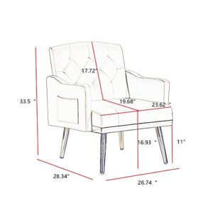 hansones Velvet Accent Armchair with Gold Metal Legs, Modern Upholstered Lounge Chair for Living Room (Off White)