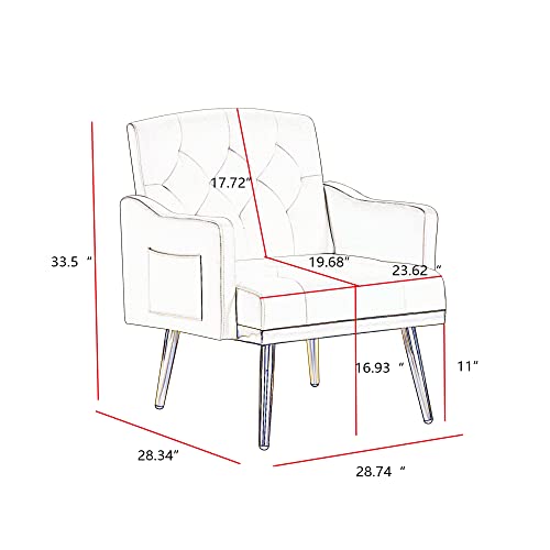 hansones Velvet Accent Armchair with Gold Metal Legs, Modern Upholstered Lounge Chair for Living Room (Off White)