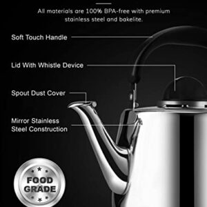 Tea Kettle - 2.5QT Whistling Tea Pots for Stove Top - Food Grade Stainless Steel Teapot - Classic Stovetop Kettle with Universal Base, Cool Grip Bakelite Handle