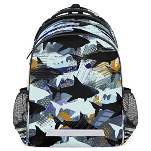 grung cool shark larger student school backpack, durable waterproof travel bag daypack laptop bags college bookbags with reflective strip