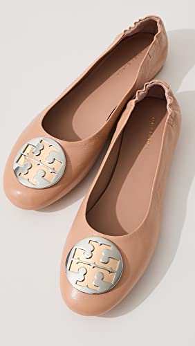 Tory Burch Women's Claire Ballet Flats, Light Sand/Gold/Silver, 10 Medium US