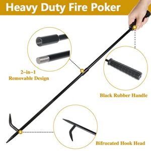 Fire Poker for Fire Pit, 28 inch Fireplace Poker, Removable and Portable Fire Pit Accessories, Heavy Duty Solid Steel Fireplace Camping Fire Tool, Rust-Resistant Black Finish