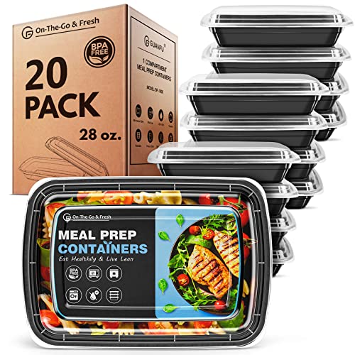 Meal Prep Container 1 Compartment - 20 Pack Extra-Thick Food Storage Containers w/ Lids Plastic Bento Box Reusable BPA Free Lunch Boxes Disposable Stackable Microwave Dishwasher Freezer Safe(28 oz)