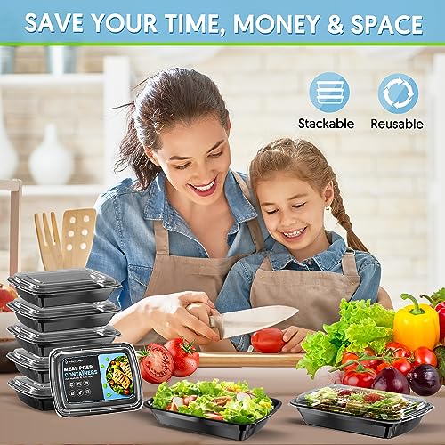 Meal Prep Container 1 Compartment - 20 Pack Extra-Thick Food Storage Containers w/ Lids Plastic Bento Box Reusable BPA Free Lunch Boxes Disposable Stackable Microwave Dishwasher Freezer Safe(28 oz)