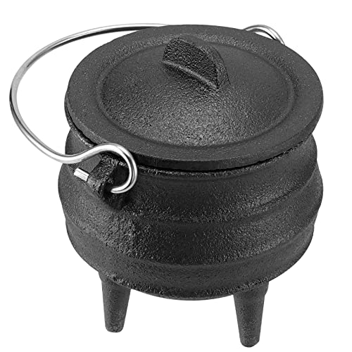 TAICHEUT 2 Pack 4 Inch Cast Iron Black Cauldron, Cauldron with Lid and Handle for Trick or Treat Party Supplies, Decorations, Spells, Ritual, and Blessings