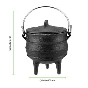 TAICHEUT 2 Pack 4 Inch Cast Iron Black Cauldron, Cauldron with Lid and Handle for Trick or Treat Party Supplies, Decorations, Spells, Ritual, and Blessings