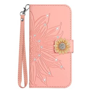 onv wallet case for samsung galaxy note 10 plus - glitter shinny sunflower flip leather case card slot shockproof kickstand magnetic wrist cover for samsung galaxy note 10 plus [ht] -pink-t