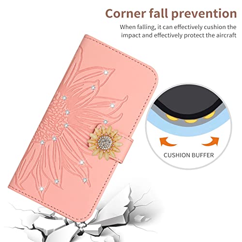 ONV Wallet Case for Samsung Galaxy Note 10 Plus - Glitter Shinny Sunflower Flip Leather Case Card Slot Shockproof Kickstand Magnetic Wrist Cover for Samsung Galaxy Note 10 Plus [HT] -Pink-T