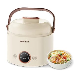 stariver small rice cooker, 2 cups uncooked mini portable rice cooker with handle, non-stick ramen cooker, pfoa-free, rice maker with keep warm & delay start function, electric pot