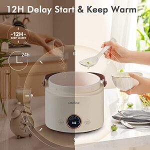 Stariver Small Rice Cooker, 2 Cups Uncooked Mini Portable Rice Cooker with Handle, Non-Stick Ramen Cooker, PFOA-Free, Rice Maker with Keep Warm & Delay Start Function, Electric Pot