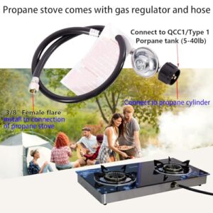 Hothit Gas Cooktop 2 Burner Outdoor Propane Stove, 28600 BTU, Portable Auto Ignition LPG Tempered Glass for camping, Courtyard Barbecue, RV Travel