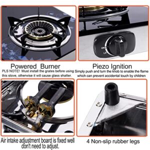 Hothit Gas Cooktop 2 Burner Outdoor Propane Stove, 28600 BTU, Portable Auto Ignition LPG Tempered Glass for camping, Courtyard Barbecue, RV Travel