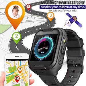 Elderly 4G GPS Smart Watch Real-Time Tracking Two-Way Phone Call GPS Tracker Waterproof Touchscreen Watch with Camera SOS Emergency Alarm Pedometer Tracker Watch Christmas Birthday Gift(Black)