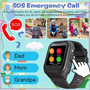 Elderly 4G GPS Smart Watch Real-Time Tracking Two-Way Phone Call GPS Tracker Waterproof Touchscreen Watch with Camera SOS Emergency Alarm Pedometer Tracker Watch Christmas Birthday Gift(Black)