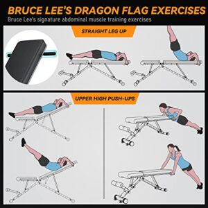 BARWING 10-5-4-2 Weight Bench Adjustable Exercise | 800 LB Heavy Incline Decline Bench Press for Home Gym More Stable and Posture Adjustments | 5 Min Easy Assembly Foldable Training Lifting Bench | Dragon Flag Handle for Abdominal Arm Workout