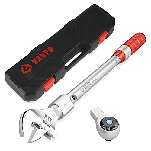 VANPO Adjustable Torque Wrench, 20-160 Ft.lb/27.1-216.8 Nm, 38MM Open End Torque Wrench, 1/2 Inch Drive Torque Wrench with Interchangeable Jaw & Ratchet Head for HVAC, Car, Moto, Narrow Pipeline