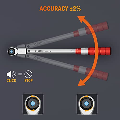 VANPO Adjustable Torque Wrench, 20-160 Ft.lb/27.1-216.8 Nm, 38MM Open End Torque Wrench, 1/2 Inch Drive Torque Wrench with Interchangeable Jaw & Ratchet Head for HVAC, Car, Moto, Narrow Pipeline