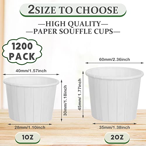 1200 Pack Paper Medicine Cups 1 oz Pill Cups Disposable 2 oz Treated Paper Souffle Portion Cups Condiment Cups Small Paper Ketchup Containers Sample Cups for Tasting, Pills, Food Dessert Serving