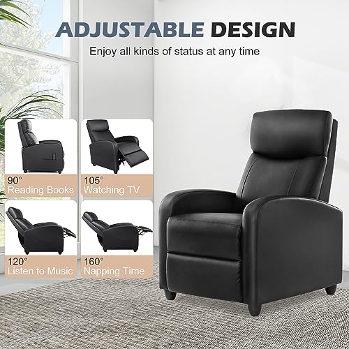 Recliner Chair for Living Room, Massage PU Leather Recliner Sofa Home Theater Seating with Lumbar Support Winback Single Sofa Armchair Reclining Chair Easy Lounge
