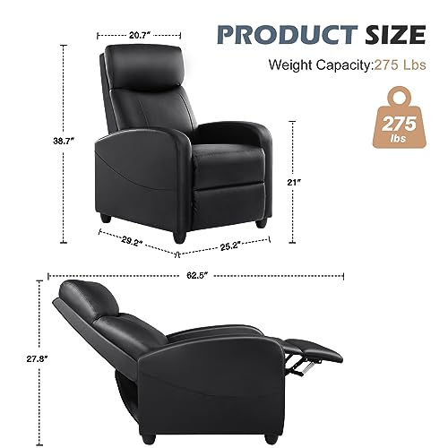 Recliner Chair for Living Room, Massage PU Leather Recliner Sofa Home Theater Seating with Lumbar Support Winback Single Sofa Armchair Reclining Chair Easy Lounge