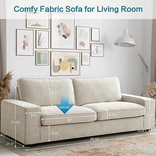 MAEVIS 88.58'' Modern Loveseat Sofas for Living Room, Couch with Wide Arm,Fabric Sofa Couches with Solid Wood Frame for Small Space,Removable Sofa Cushion,Easy to Install,Beige