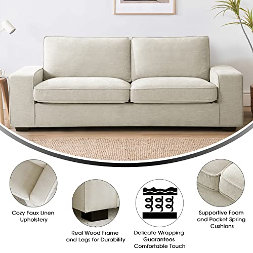 MAEVIS 88.58'' Modern Loveseat Sofas for Living Room, Couch with Wide Arm,Fabric Sofa Couches with Solid Wood Frame for Small Space,Removable Sofa Cushion,Easy to Install,Beige