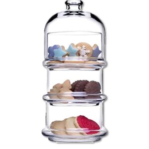 ums 3-tier glass stackable jar - clear apothecary jars with lid - storage container for food, candy, biscuit, cookie, kitchen and bathroom organizer, glass pantry jars